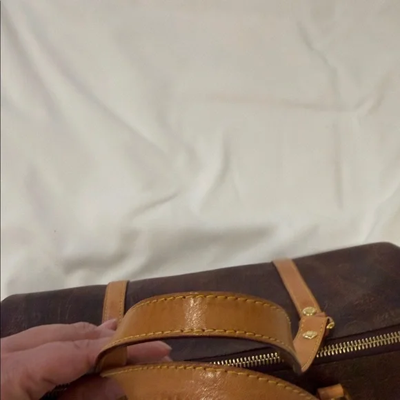 Etro Dark Brown Barrel Duffel with Tan Leather Trim